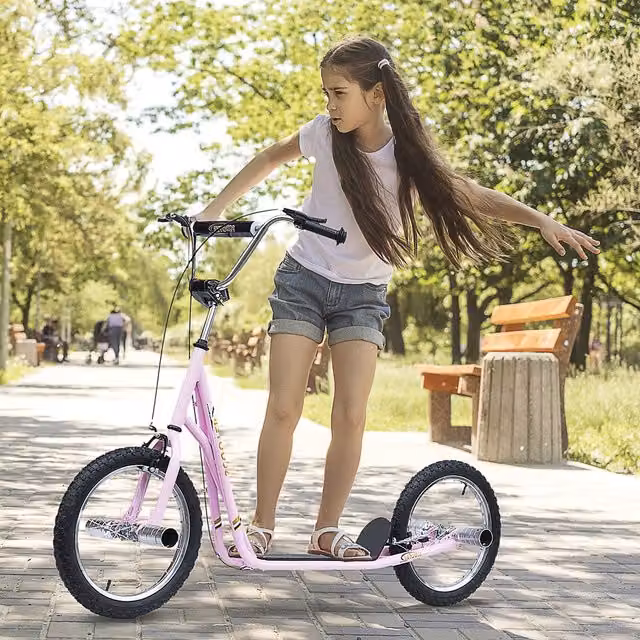 HOMCOM Pink Stunt Scooter for Kids and Teens with Height Adjustment and Brake