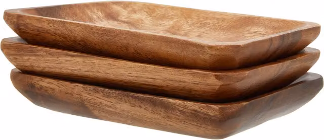 Orsina Kora Set of Three Rectangular Solid Wood Serving Trays in Brown and Beige