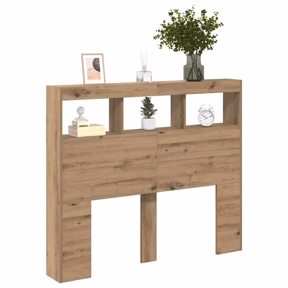 Berkfield Home Artisan Oak Headboard in Brown with Integrated Shelf and USB Charging Port, W/D/H: 120 x 17 x 102 cm – 3