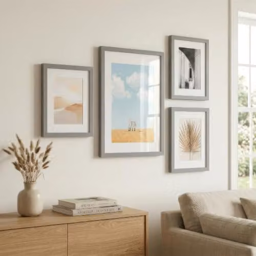 Nicola Spring A3 Single Picture Frame in Grey with White A4 Mount and Acrylic Glass