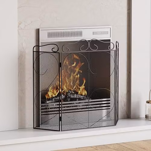 Fire Vida Tapton 3 Panel Metal Fire Guard in Black, W/D/H: 81.0 x 58.0 x 23.0 cm – 2