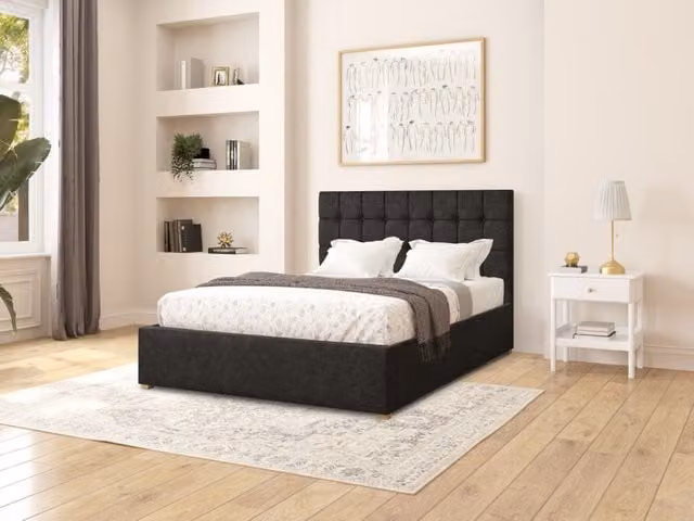 Aspire Store Modern Upholstered Bed Frame in Black Fabric