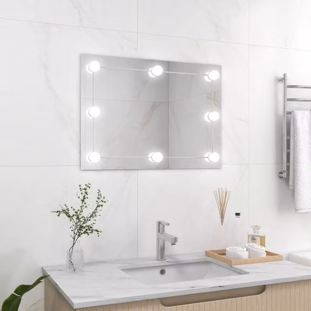 Berkfield Home Rectangular Frameless LED Wall Mirror in Silver – 1