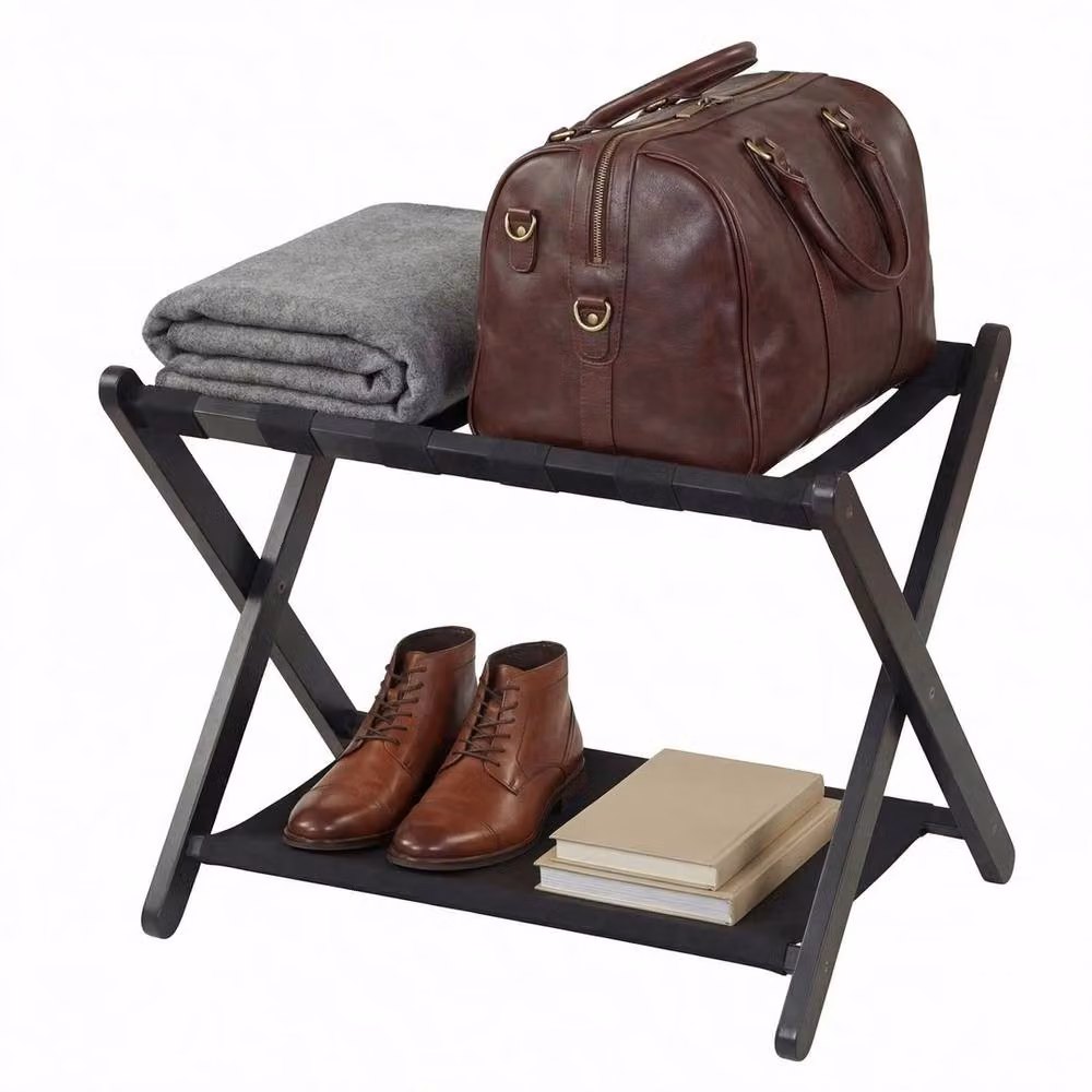Havendro Solid Rubberwood Folding Portable Luggage Suitcase Rack in Black – 3