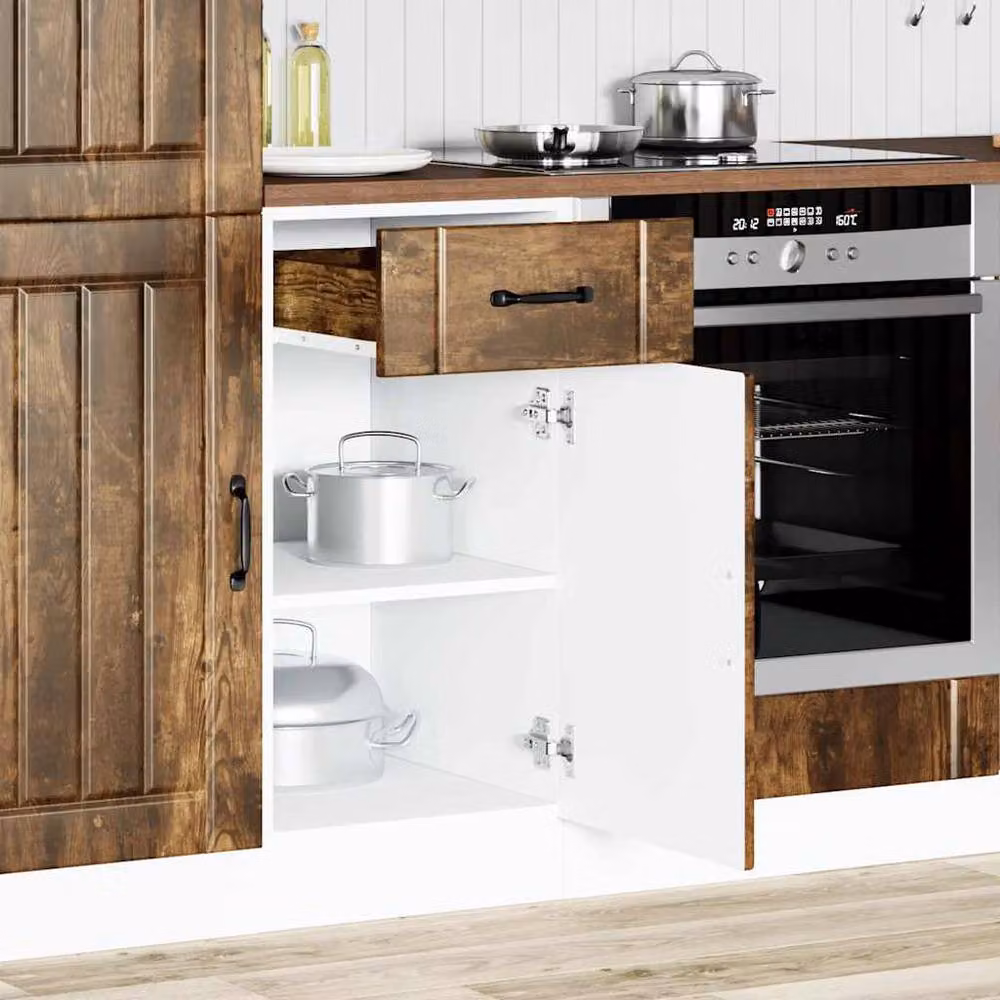 Berkfield Home Lucca Kitchen Base Cabinet in Smoked Oak Brown Engineered Wood – 2