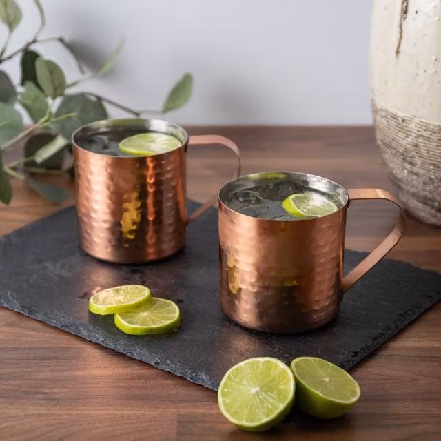 BarCraft Set of 2 Hammered Bronze Moscow Mule Mugs with Stainless Steel Interior – 1
