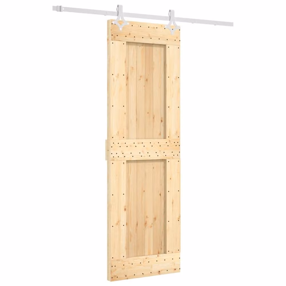 Berkfield Home Rustic Brown Solid Wood Pine Sliding Door with Hardware Set W: 70 cm, H: 210 cm