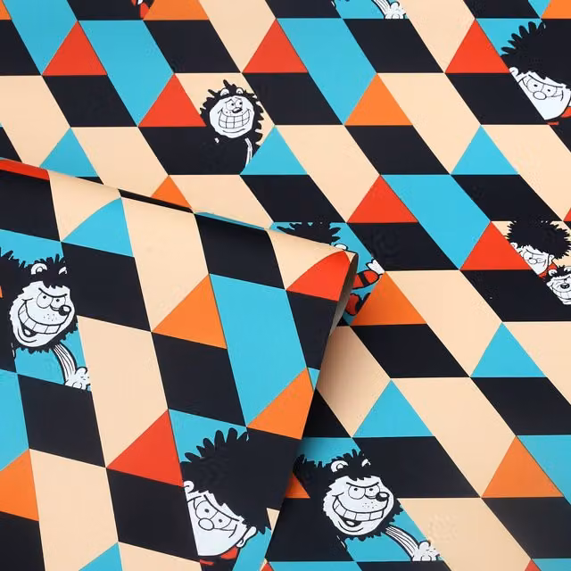 Arthouse Beano Retro Colour Blocks Dennis and Gnasher Cartoon Wallpaper in Silver and Multicolour