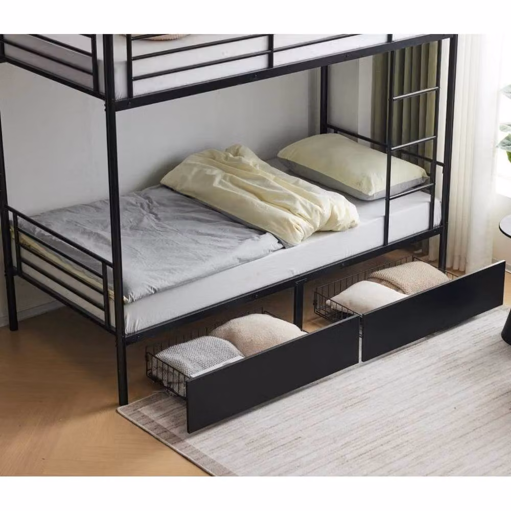 FLAVORA Metal Loft Bunk Bed Frame with Drawers and Ladder in Black, Cot Size – 3