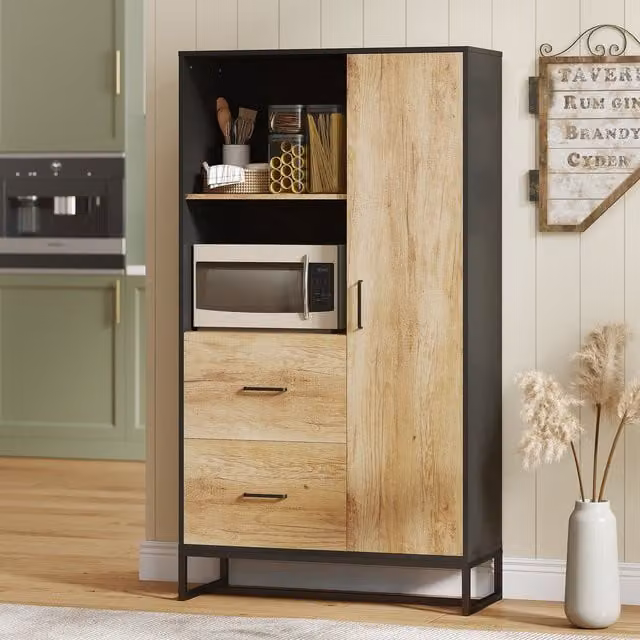 HOMCOM Tall Kitchen Cupboard with Soft Close Doors and Internal Shelves, Brown