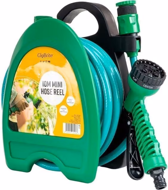 Globrite 10m Mini Garden Hose Pipe with 7 Pattern Spray Gun, Green