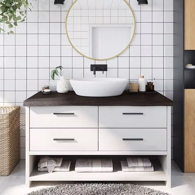 Berkfield Home Bathroom Countertop in Dark Brown and Grey Treated Solid Wood, W: 100 cm, D: 60 cm, H: 2-6 cm – 1