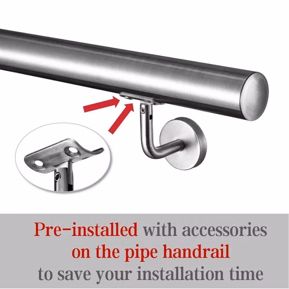 FLAVORA Stainless Steel Wall Mounted Round Stair Handrail, Silver, Length: 100 cm – 3