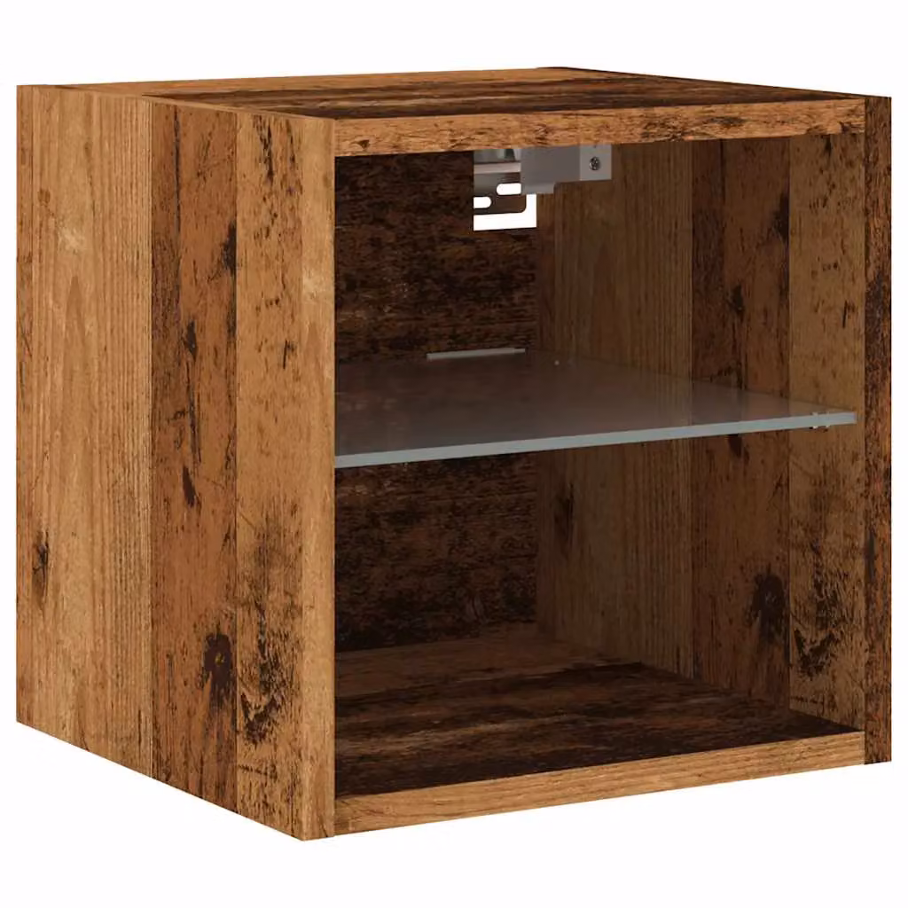 Berkfield Home Set of 2 Modern Wall Mounted TV Cabinets with Integrated LED Lighting in Brown Old Wood, W/D/H: 30 x 28.5 x 30 cm – 4