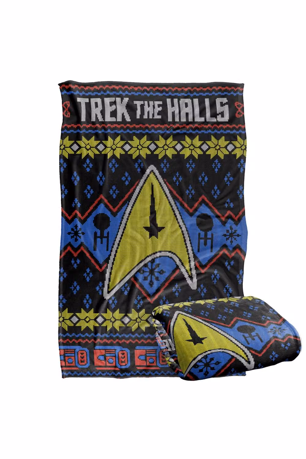 LOGOVISION Star Trek The Halls Ugly Christmas Sweater Super Soft Silky Feel Fleece Blanket, Multicolour, W: 91.44 cm, L: 147.32 cm – 6