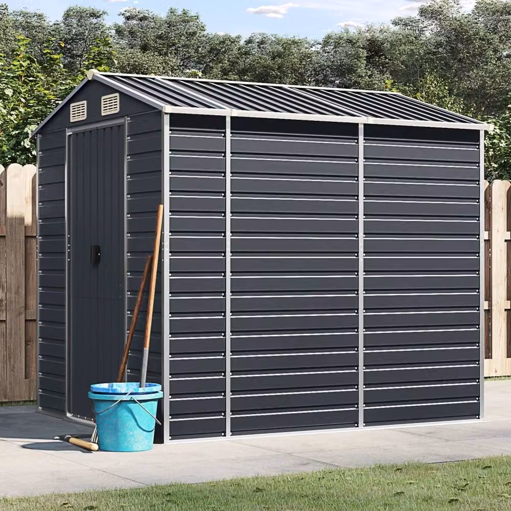 Berkfield Home Anthracite Galvanised Steel Garden Shed in Dark Grey, W/D/H: 191 x 215 x 198 cm – 2