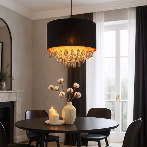 Globo Lighting Coletta Pendant Light in Black and Gold with Crystal, Diameter: 40 cm, Height: 120 cm – 5