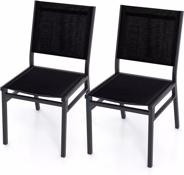 Costway Set of 2 Black UV-Resistant Powder-Coated Aluminium Outdoor Dining Armless Chairs with Textilene Fabric – 1
