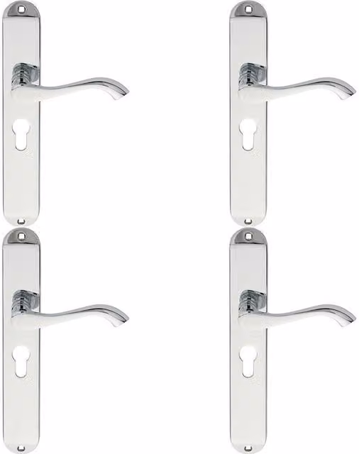 Loops 4 Pair Curved Lever on Long Slim Euro Lock Backplate, Polished Chrome, 241 x 40 mm