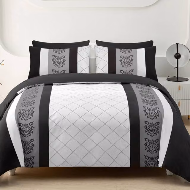Grace Double Brushed Microfibre Double Duvet Cover and Pillowcase Set in Black, Single Size 140 x 200 cm – 1
