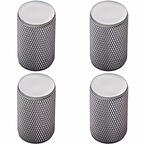Loops 4 Pack Knurled Cylindrical Cupboard Door Knobs in Chrome