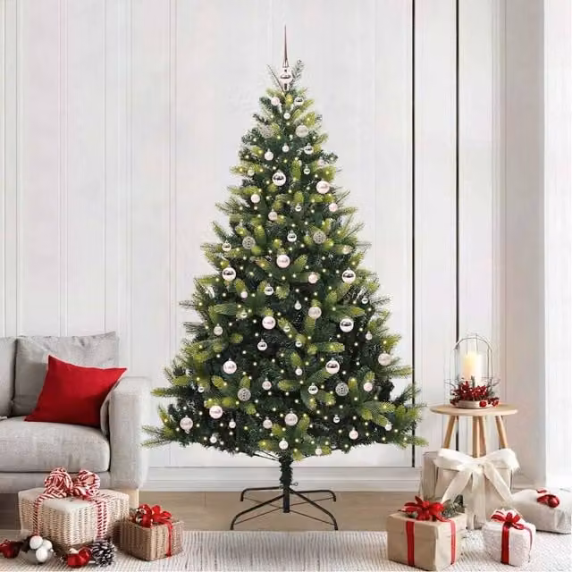 Berkfield Home Artificial Hinged Christmas Tree with 300 LEDs, Green, Height: 210 cm – 1