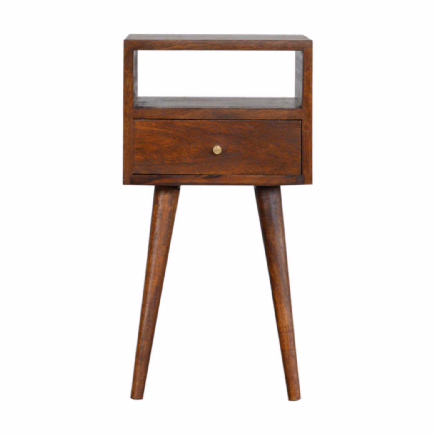 Aosom UK Handcrafted Solid Mango Wood Mini Bedside Table with Drawer and Open Shelf, Brown, W/D/H: 30 x 30 x 57 cm – 2