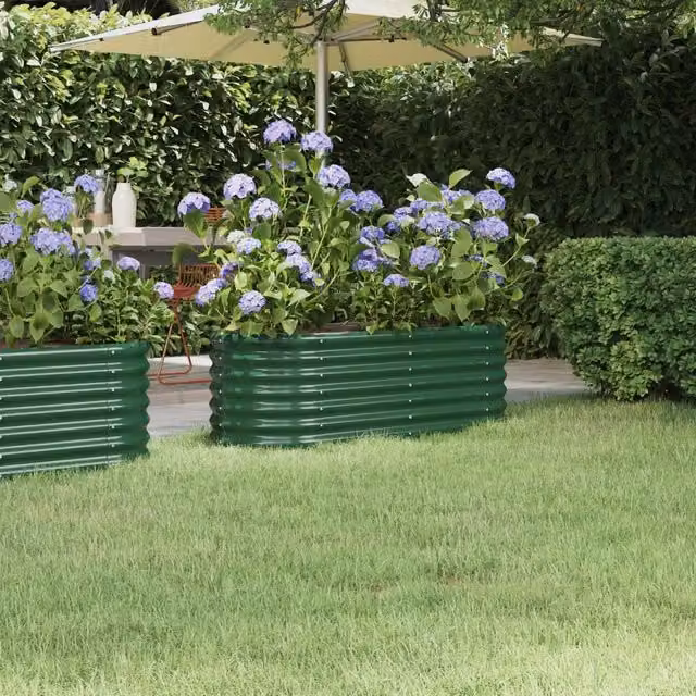 Berkfield Home Garden Green Powder-coated Steel Raised Bed W/D/H: 114 x 40 x 36 cm – 1