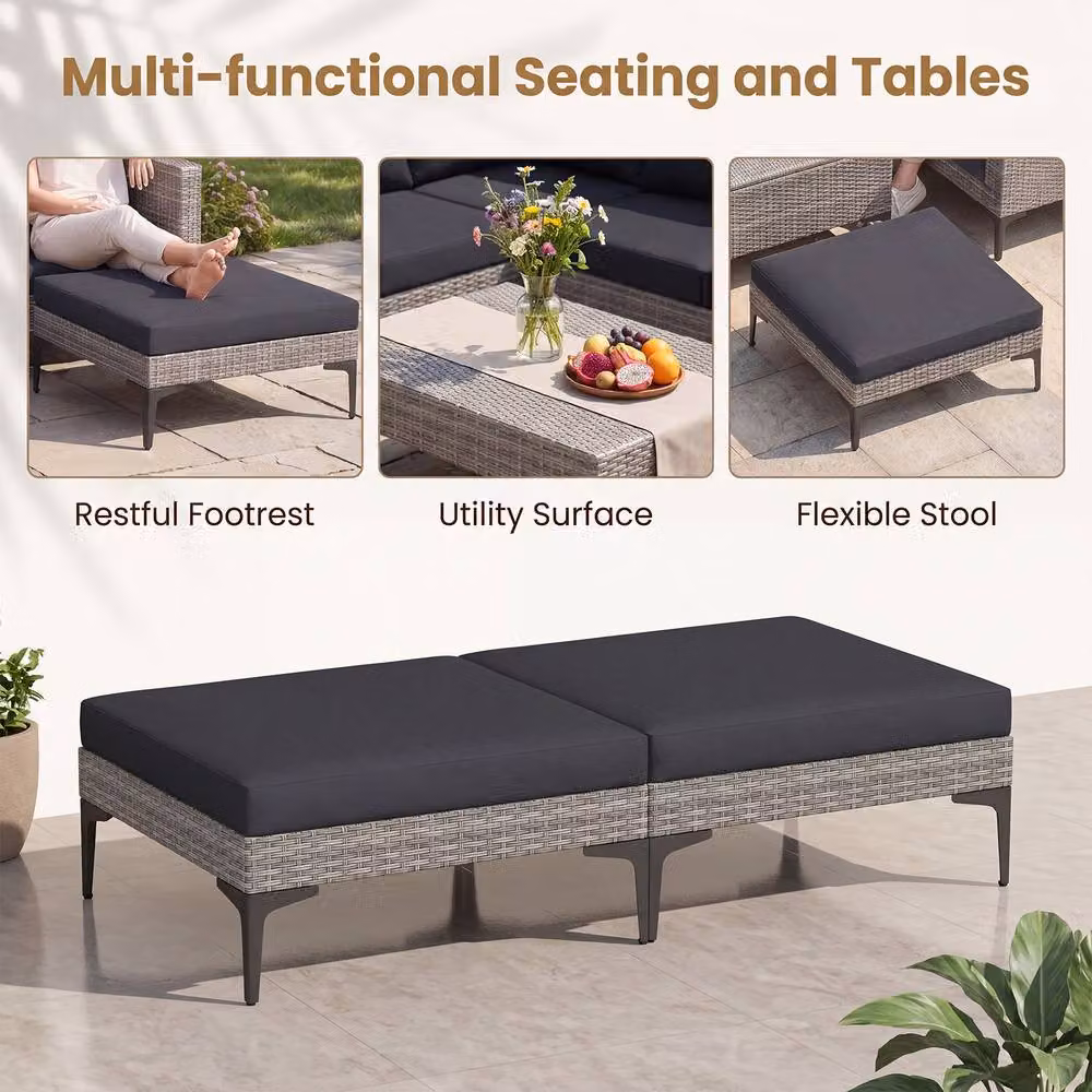 Costway 5-Piece Grey PE Rattan Patio Conversation Set with Upholstered Cushions and Side Table – 6