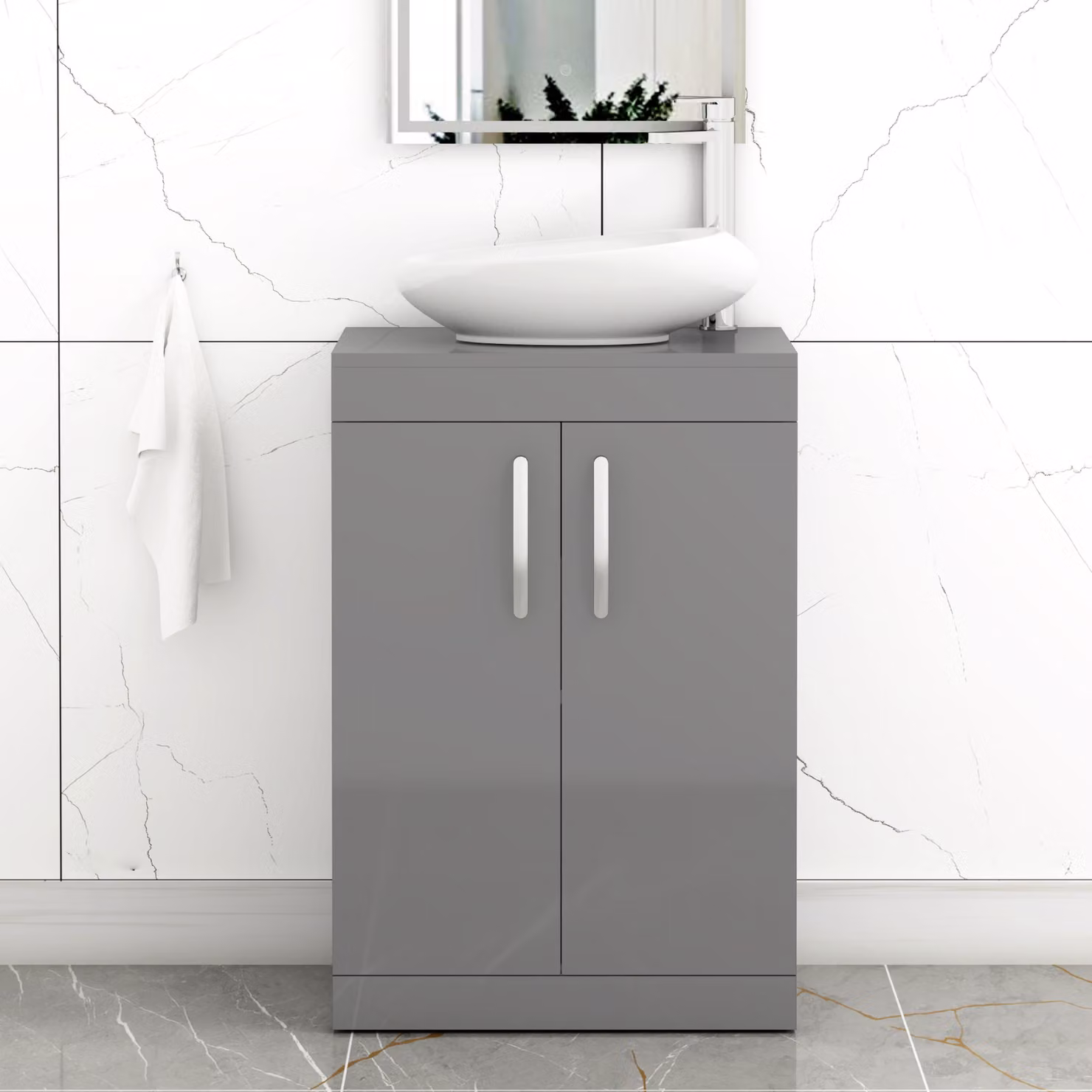 Royal Bathrooms Turin 500mm Floor Standing 2 Door Vanity Unit with Countertop Basin in Indigo Grey Gloss