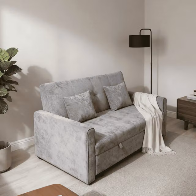 Home Source Charleston 2 Seater Grey Velvet Sofa Bed with Scatter Cushions