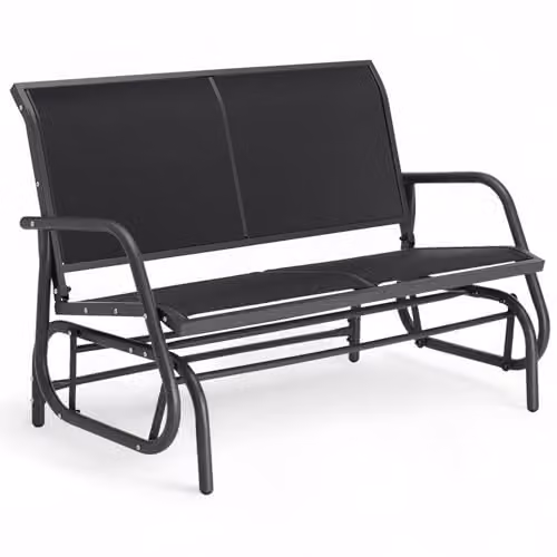 tectake Greta 2-Seater Garden Swing Bench in Black, Powder-Coated Steel and Textilene Fabric, W/D/H: 121 x 72 x 86.5 cm – 1