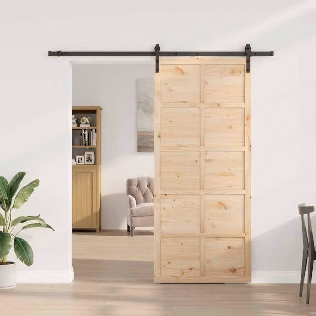 Berkfield Home Rustic Sliding Door in Brown Solid Wood, W: 90 cm, H: 208 cm