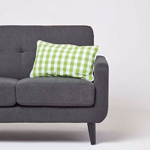 Homescapes Green and White Gingham Cotton Rectangular Cushion Cover, W: 30 cm, H: 50 cm – 2