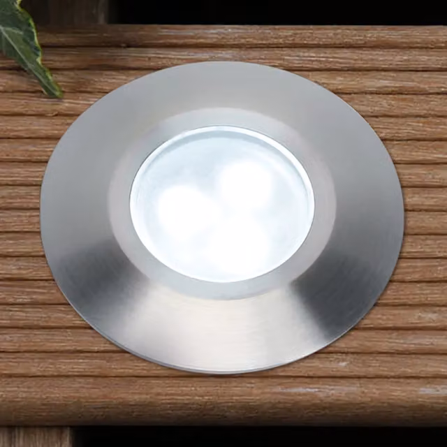 Techmar Alpha White 12V LED Outdoor Recessed Garden Deck Light in Silver Stainless Steel