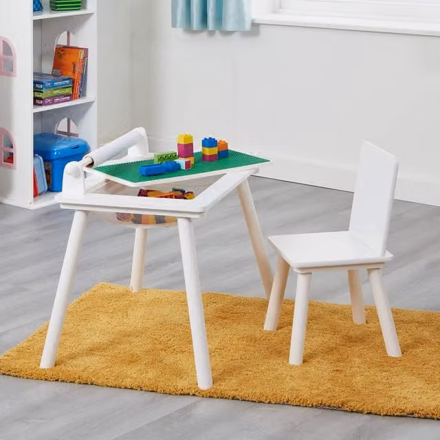 Liberty House Toys White Kids Play Table and Chair Set with Paper Roll