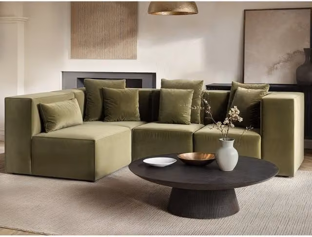 SolaceCo Anders Left Corner Modular Sofa in Green Velvet