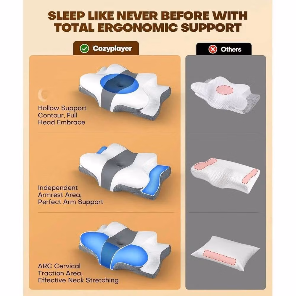 Kelvenix Cooling Orthopedic Memory Foam Wedge Pillow in Grey for Adults – 2