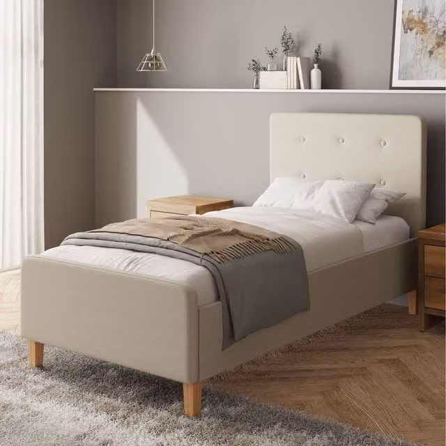 GFW Retro Upholstered Ottoman Bedframe with Lift Up Base, Grey or Beige, W/D/H: 90 x 190 cm