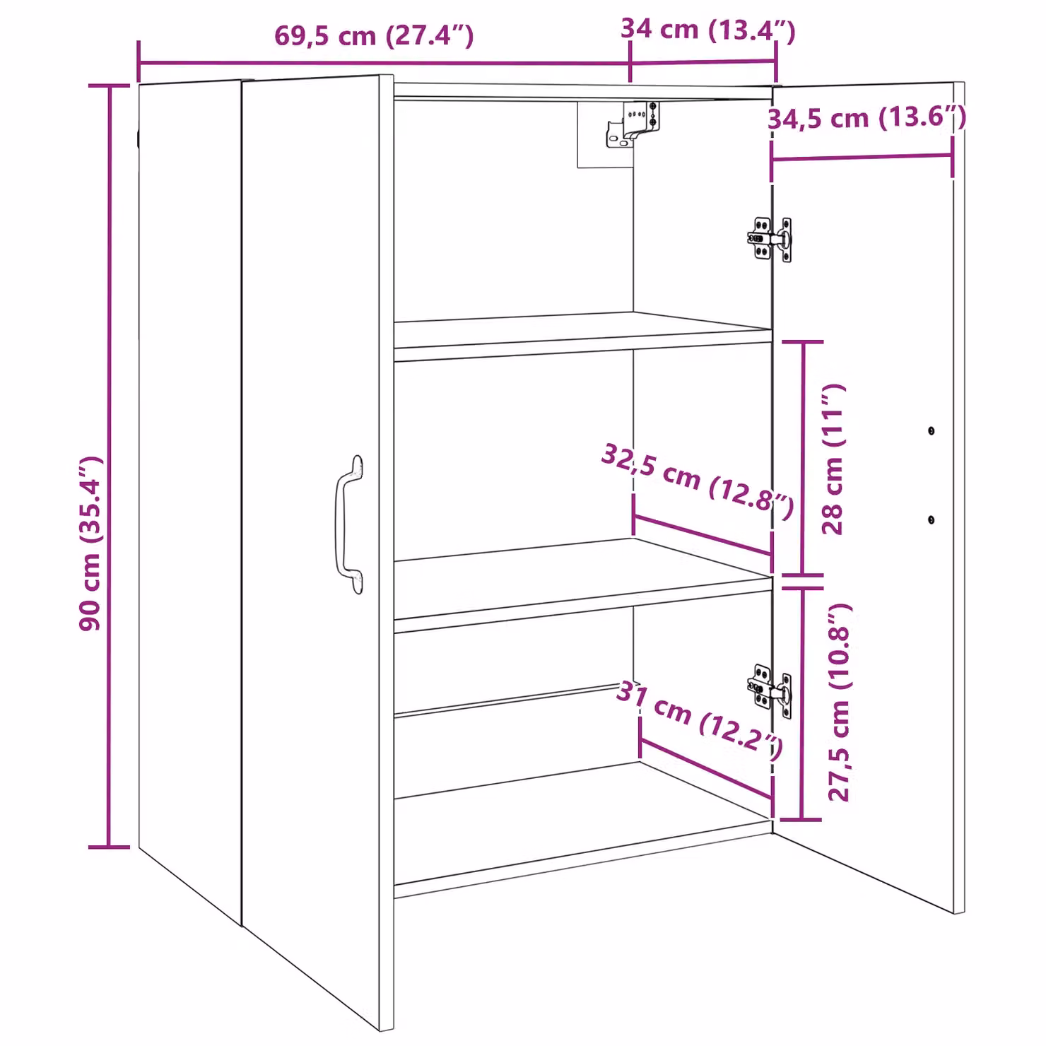 Berkfield Home Artisan Oak Hanging Cabinet in Brown, W/D/H: 69.5 x 34 x 90 cm – 4