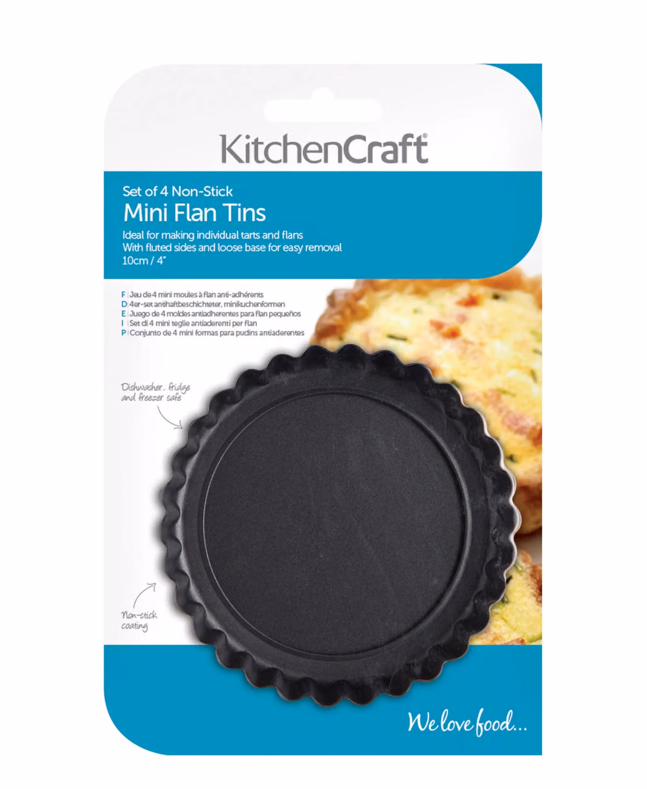 KitchenCraft Set of Four Non-Stick Round Mini Fluted Tart Tins, 10 cm, Grey – 4