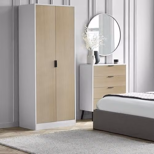Julian Bowen Alba 2 Door Wardrobe with Soft Close Doors in White and Oak – 1