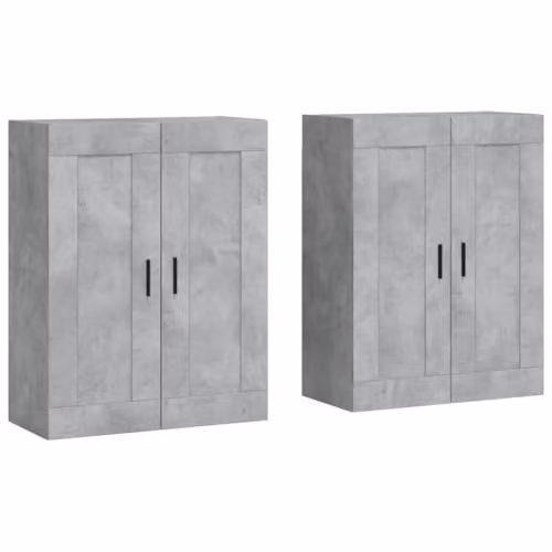 vidaXL Set of 2 Modern Wall Mounted Storage Cabinets in Concrete Grey and Black with Hinged Doors