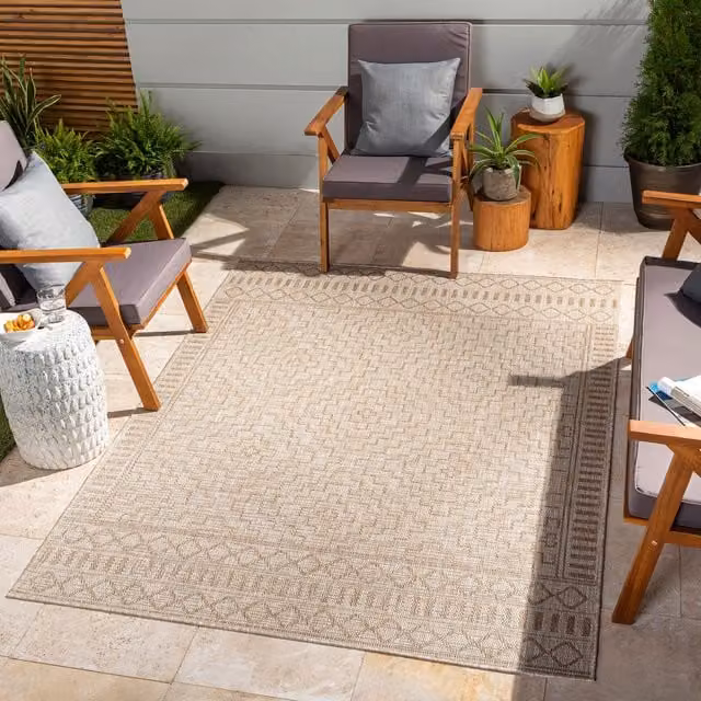 Livabliss Tuareg-Global Modern Graphic In- & Outdoor Rug in Tan and Beige, W/D/H: 160 x 215 cm – 1