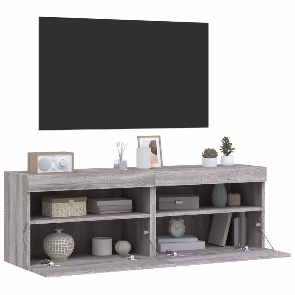 Berkfield Home Set of 2 Modern Grey Wall Mounted TV Cabinets with Integrated LED Lighting, W: 60 cm, D: 30 cm, H: 40 cm – 7
