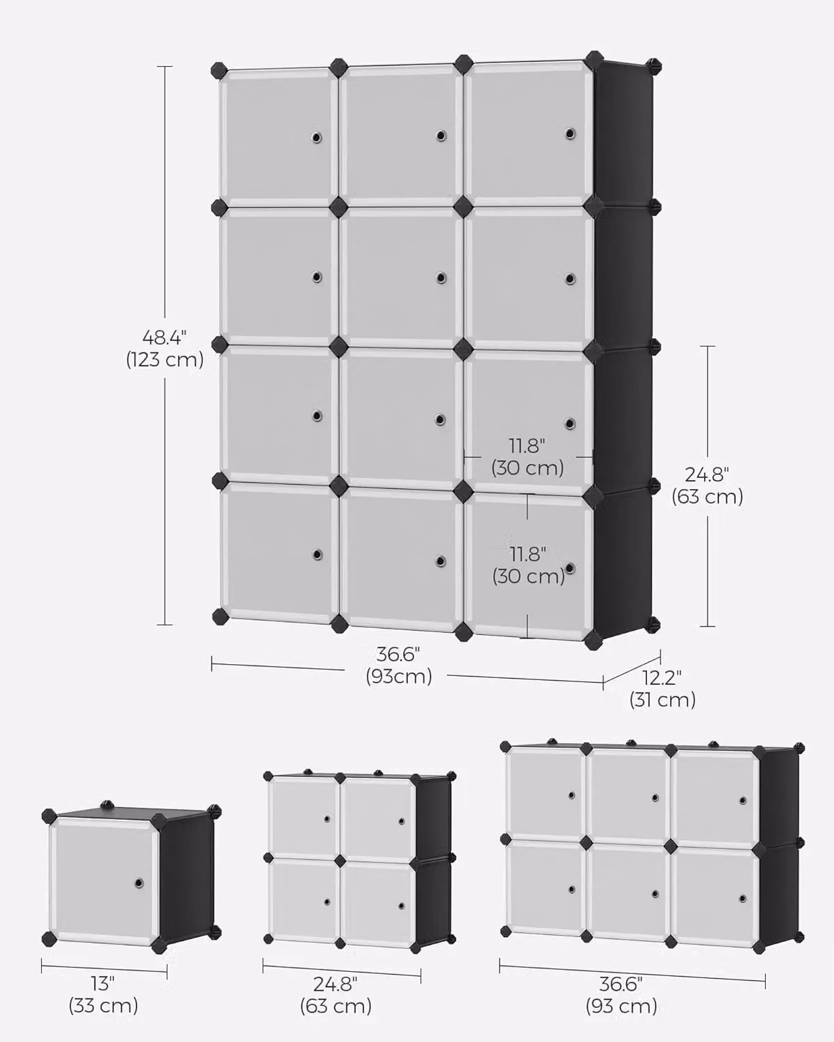 SONGMICS 12-Cube Stackable Storage Unit and Shoe Rack with Hinged Doors in Black – 2