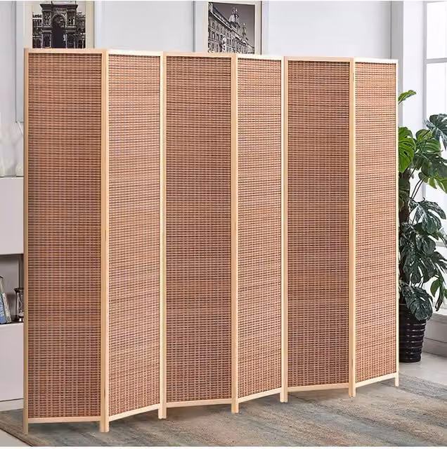 Living and Home 6-Panel Bamboo Woven Folding Room Divider in Brown