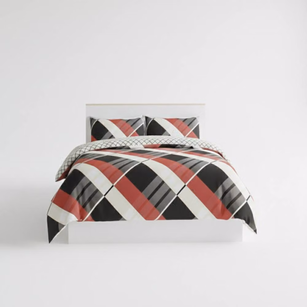 Snug City Reversible Geometric Pattern Duvet Cover and Pillowcase Set in Black and Multicolour, Single, 90 x 200 cm – 2