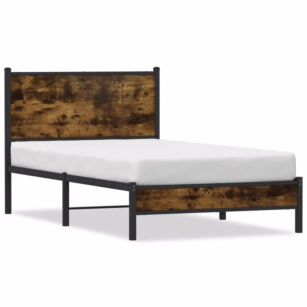 Berkfield Home Metal Bed Frame in Smoked Oak Brown, W/D/H: 100 x 200 cm – 2