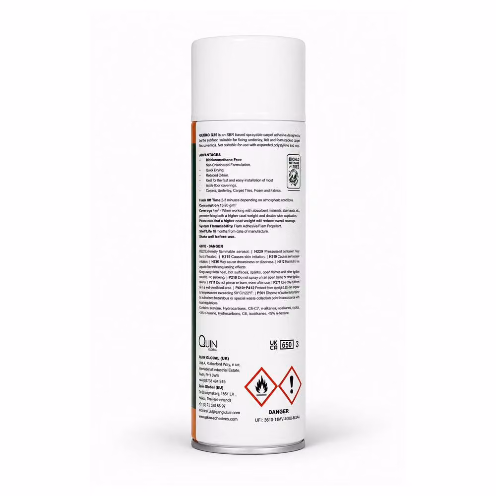Gekko Non-Chlorinated Carpet and Vinyl Flooring Spray Adhesive, Pack of 2, 500 ml per bottle, Green – 2